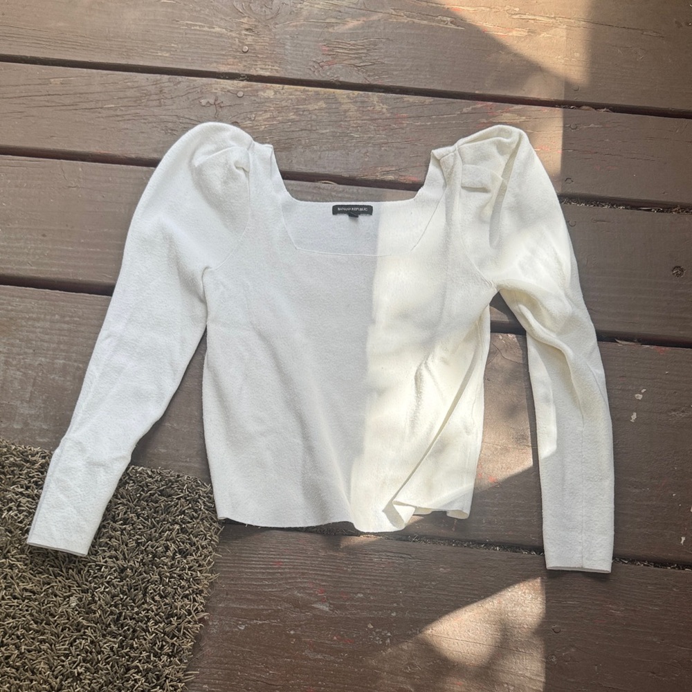 Banana Republic White Square Neck Blouse